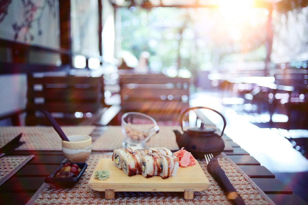 Japanese food setting in a restaurant